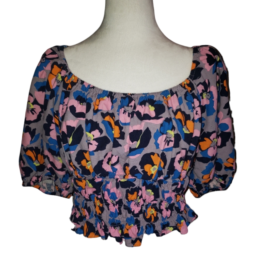 Peyton & Parker Jrs Sz L Short Sleeve Floral Print Smocked Slightly Crop Top
